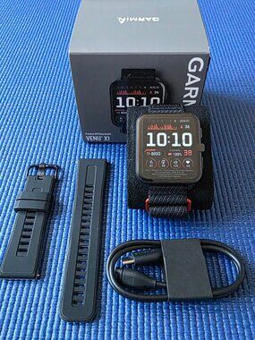 Garmin Venu X1 Black with Slate Titanium Caseback & Black Nylon & Rubber Bands